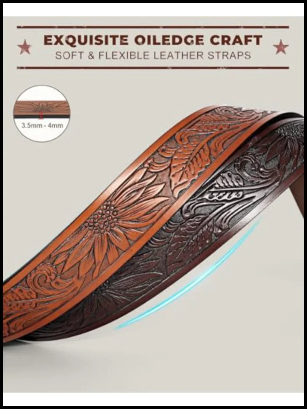Western Leather Belt Strap 2 Pack Cowboy Cowgirl Unisex Adjustable 1.5